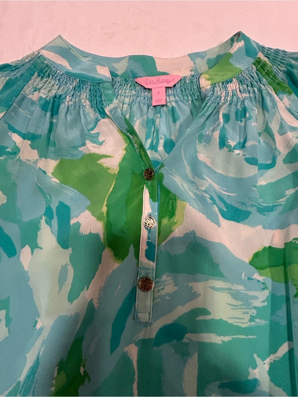 Lilly Pulitzer Elsa Silk Blouse Poolside Blue Floral Tunic Top 100% Silk Small - Picture 11 of 11